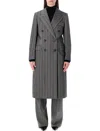 Ferragamo Oversized Double-breasted Chevron Wool Coat In Gray