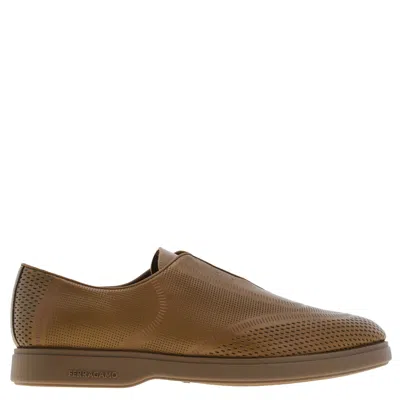 Ferragamo Ferran Perforated Slip-on Leather Shoe, Size 9 E In Brown