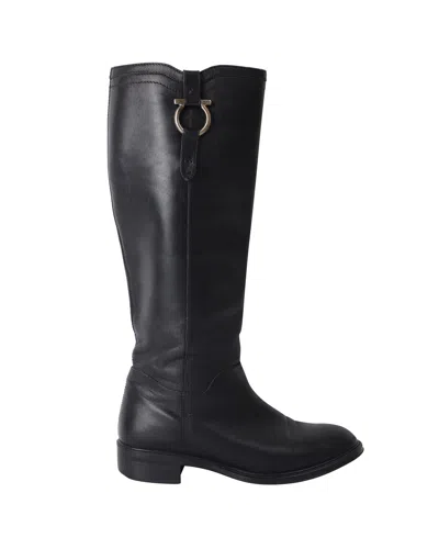 Ferragamo Fersea Riding Boots In Black Leather