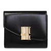 Ferragamo Fiamma Leather Compact Wallet In Black