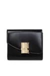 Ferragamo Fiamma Leather Compact Wallet In Nero