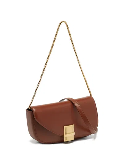 Pre-owned Ferragamo Fiamma Curved Flap Shoulder Bag In Brown