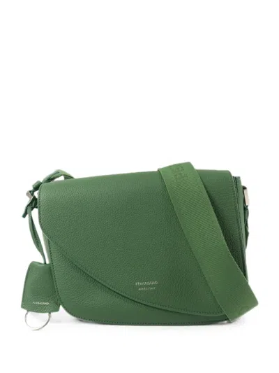 Pre-owned Ferragamo Fiamma Grained Messenger Bag In Green