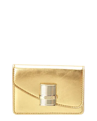 Ferragamo Fiamma Leather Card Holder In Gold
