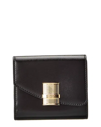 Ferragamo Fiamma Leather Compact Wallet In Black