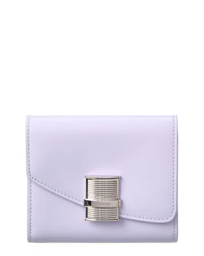 Ferragamo Fiamma Leather Compact Wallet In Purple