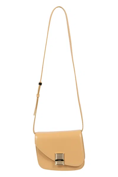 Ferragamo Fiamma Leather Crossbody Bag In Beige
