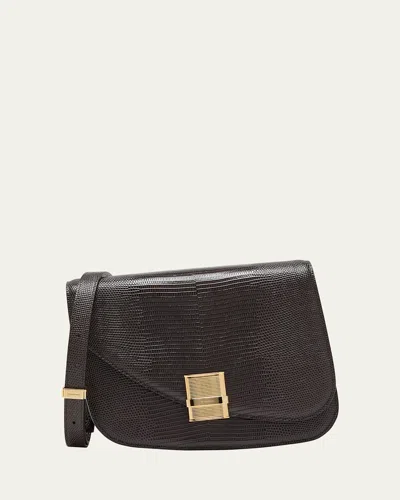 Ferragamo Fiamma Lizard-print Saddle Crossbody Bag In Brown