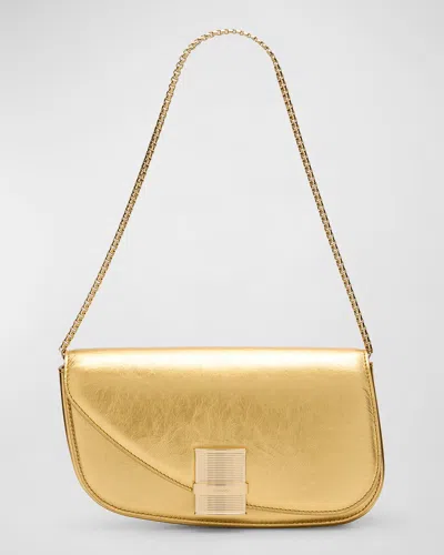 Ferragamo Fiamma Metallic Leather Shoulder Bag In Giove