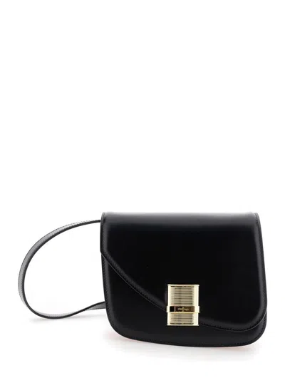 Ferragamo 'fiamma S' Black Asymmetric Crossbody Bag With Logo Detail