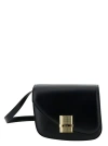 FERRAGAMO FIAMMA S' BLACK SHOULDER BAG WITH LOGO DETAIL AND OBLIQUE FLAP IN LEATHER