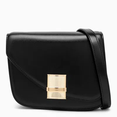 Ferragamo Fiamma S Black Shoulder Bag With Logo Detail And Oblique Flap In Leather Woman