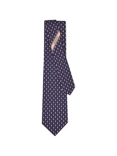 Ferragamo Fido Print Silk Tie In Blue