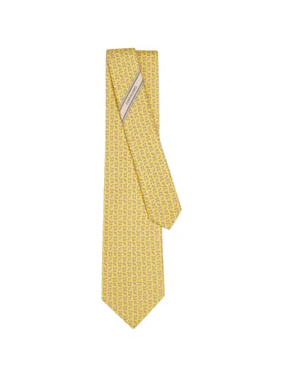 Ferragamo Fido Print Silk Tie In Yellow