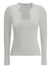Ferragamo Rippled Neckline Long-sleeved Top In White