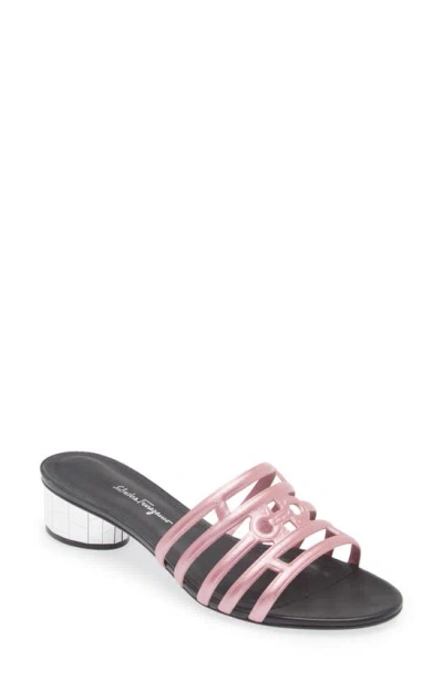 Ferragamo Finn Metallic Sandal In Light Pink