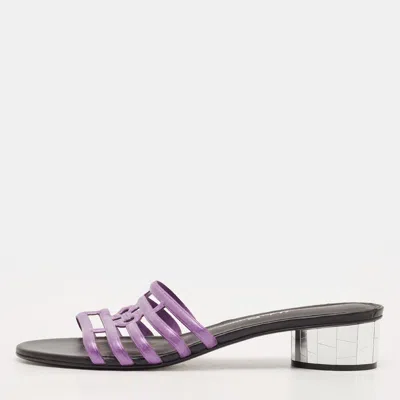 Pre-owned Ferragamo Finn Size 40.5 Purple Leather Slide Sandals