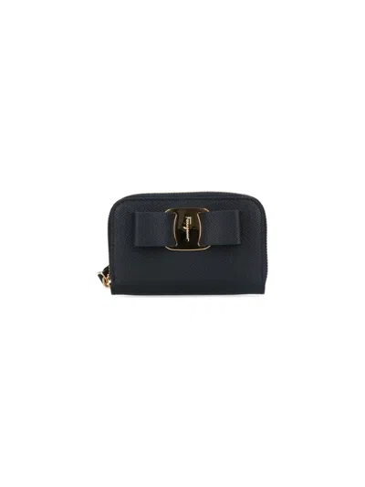 Ferragamo Fiocco Vara Business Card Holder In Blue
