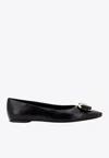 Ferragamo Varina Bow-embellished Patent-leather Ballet Flats