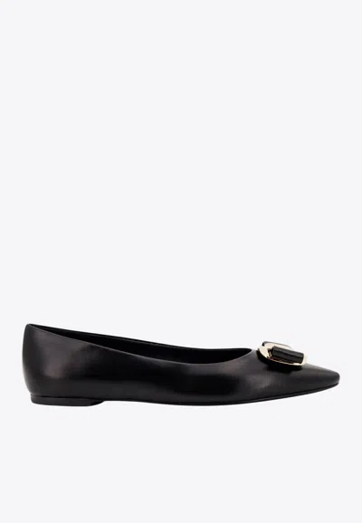 FERRAGAMO FIOCCO VARA LEATHER BALLET FLATS