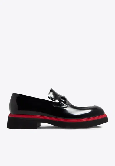 Ferragamo Fiorello Shiny Leather Loafers In Black