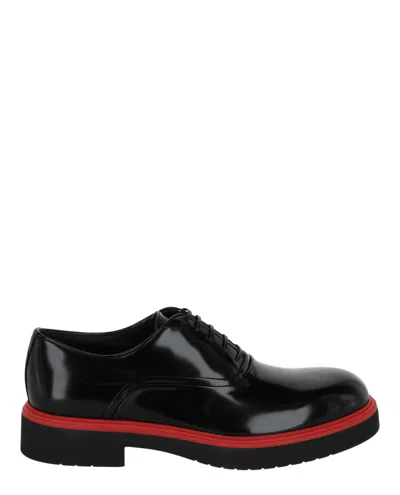 Ferragamo Fiorino Leather Derby Loafers In Black