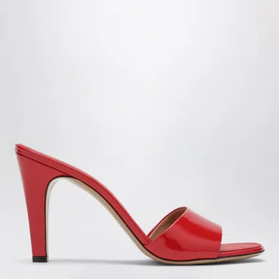 Ferragamo Fire Red Patent Leather Heeled Slides In Multi