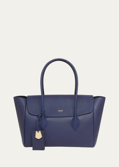 Ferragamo Firenze Flap Leather Tote Bag In Midnight/gold