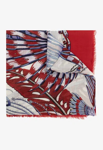 Ferragamo Fish Print Cashmere Scarf In Red