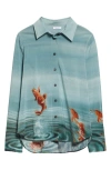 Ferragamo Koi Fish Button-down Blouse In Laguna