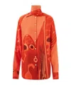 Ferragamo Fish Print Silk Shirt With Sash In Orange