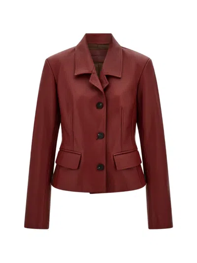 Ferragamo Fitted Deerskin Jacket In Burgundy