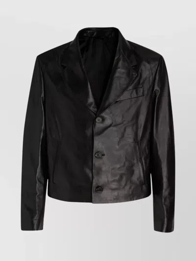 FERRAGAMO FITTED LEATHER JACKET WIDE LAPELS