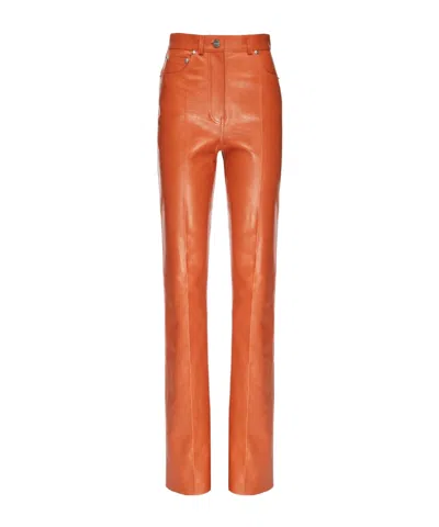 Ferragamo Five-pocket Leather Pants In Brown