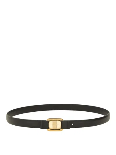 Ferragamo Fixed Belt New Vara Plate In Black