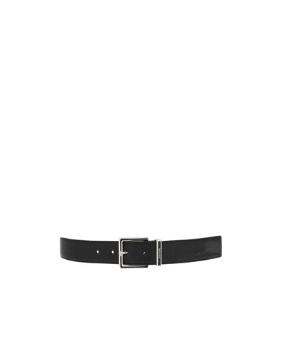 Ferragamo Fixed Belt With A Square Buckle In Black