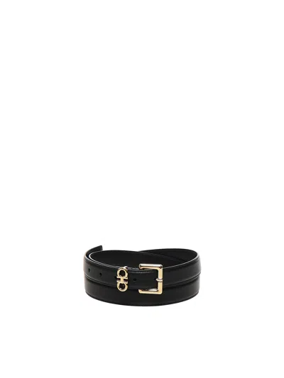 Ferragamo Fixed Belt With Double Hooks In Black