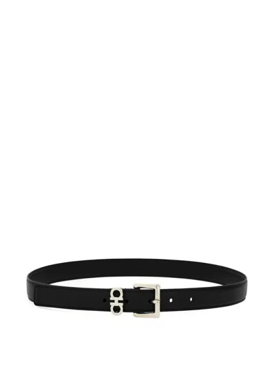 Ferragamo Fixed Belt With Double Hooks In Black