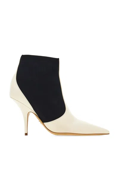 Ferragamo Fixie Stretch-knit Suede Ankle Boots In Black,white