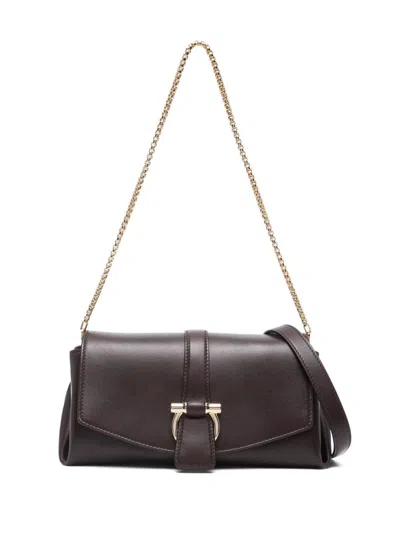 Ferragamo Gancini Clasp Small Shoulder Bag In Oxblood