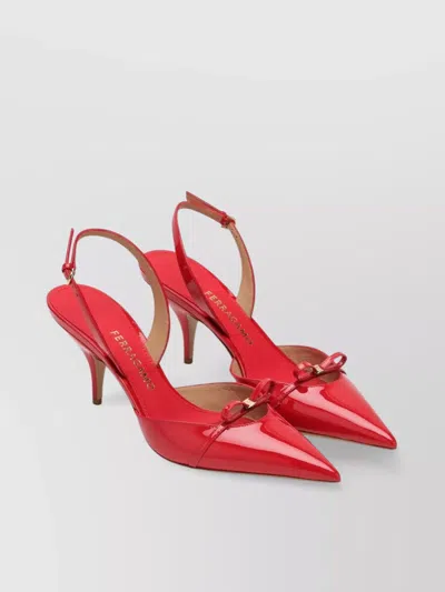 Ferragamo Flame Red Slingback Pumps With Bow Detail