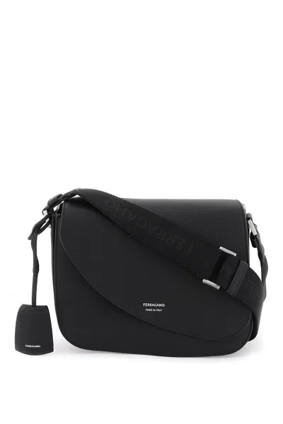 Ferragamo Black Fiamma Medium Leather Messenger Bag