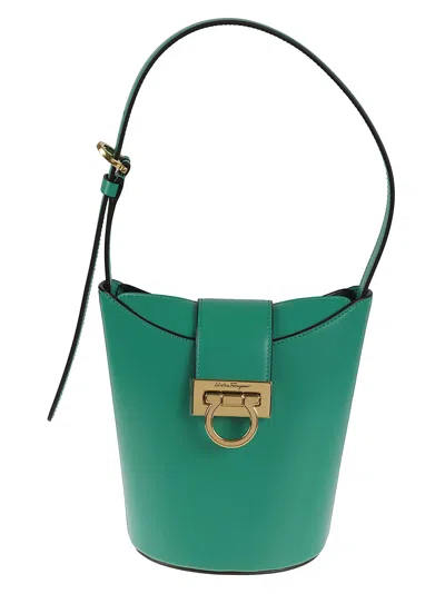 Ferragamo Flap Lock Shoulder Bag In Green