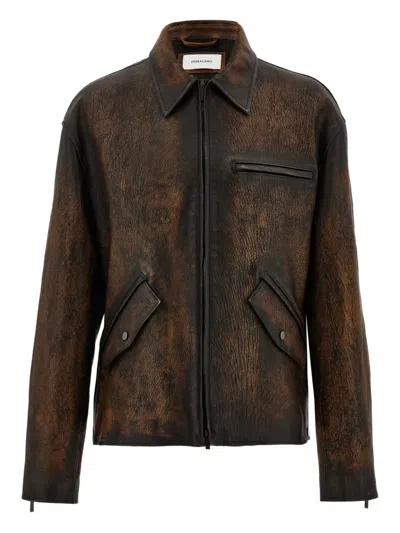 Ferragamo Flap Pocket Zip Leather Jacket In Multi