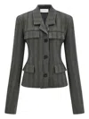 Ferragamo Single Breasted Blazer In Chevron In Gray
