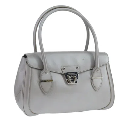 Pre-owned Ferragamo Flap Satchel Saffiano Leather Leather Handbag () In Silver