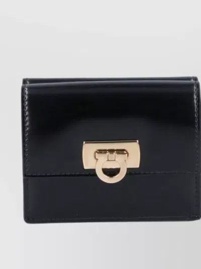 Ferragamo Flap Wallets With Gold-tone Hardware In Black