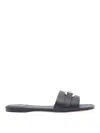Ferragamo Leather Slides With Flat Sole And Gold-tone Hardware In Black