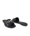 Ferragamo Leather Slides With Flat Sole And Gold-tone Hardware In Black