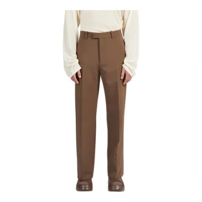 Ferragamo Flat Front Tailored Trousers In Brown